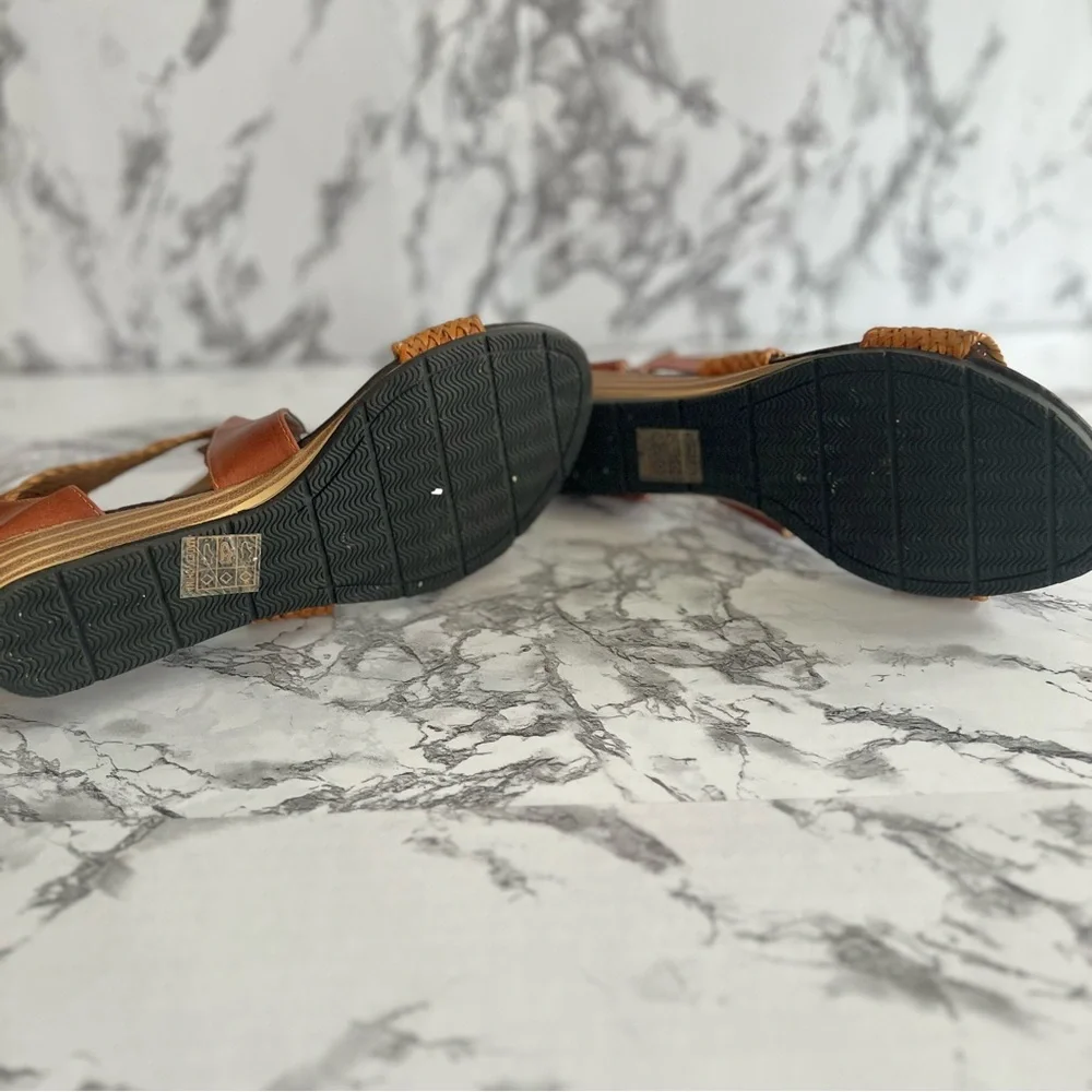Sandals Gladiator Braided Faux Leather Cognac Casual Back Zipper Flat 10